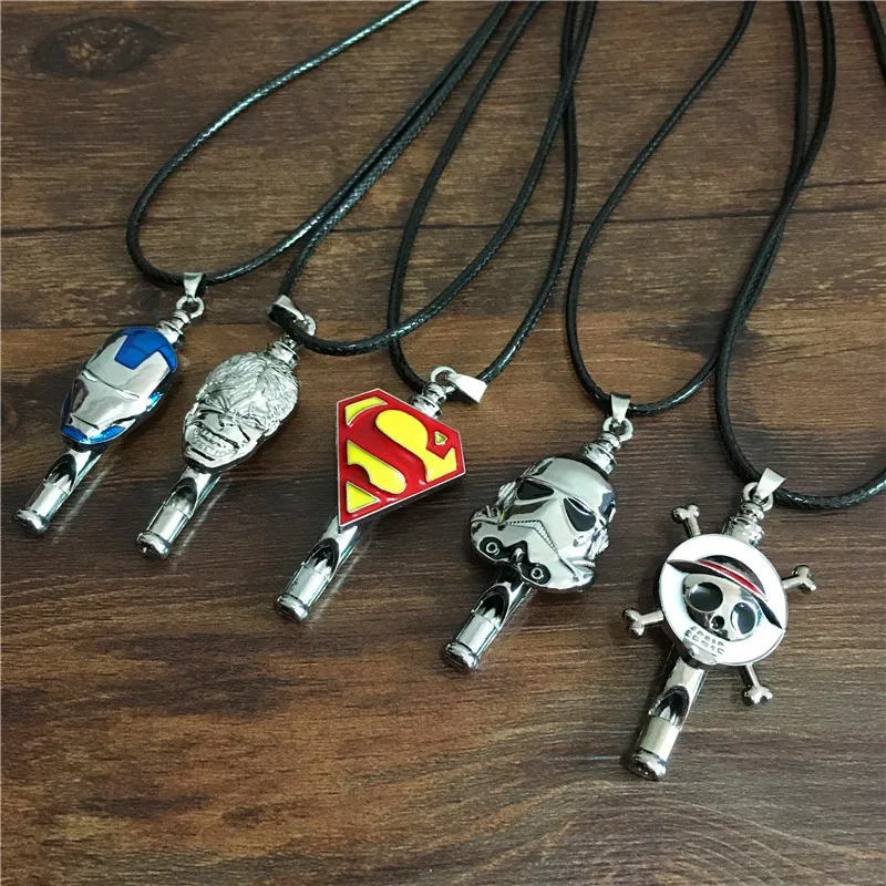 

2016 New Arrival Movie Star Wars/Iron Man/Hulk/One Piece Necklace High Quality Fashion Whistle Necklace Wholesale 12pcs/lot