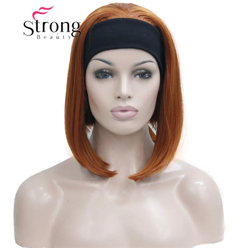 E-9297 #130ACute BOB 3-4 wig with headband orange brown straight women`s short half hair wig (2)