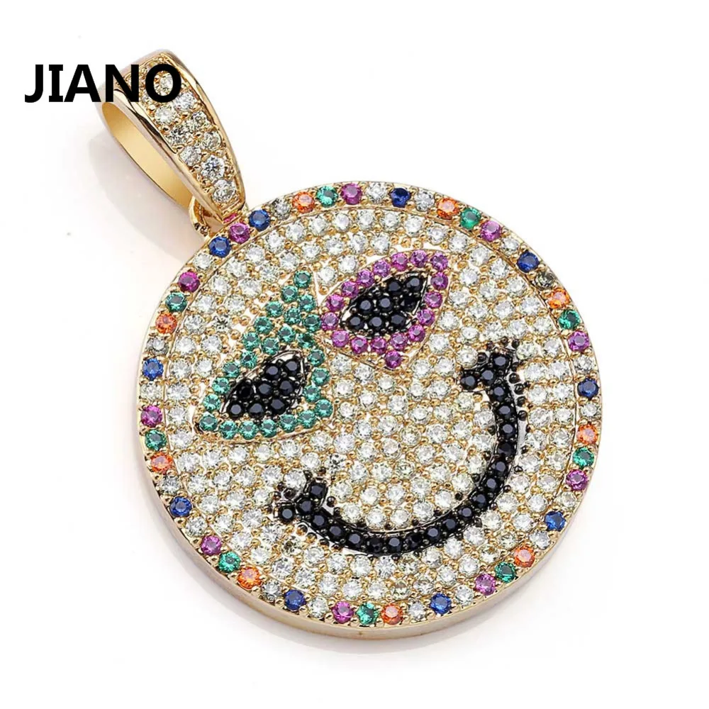 

JINAO Cool Smile Fashion Character Emoji Necklace Iced Out Cubic Zircon Hip Hop Bling Charm Necklaces & Pendants Special Gifts
