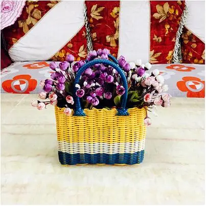 Ручная плетеная пластиковая корзина, корзина для домашнего хранения, корзина для ванной - Цвет: Medium9