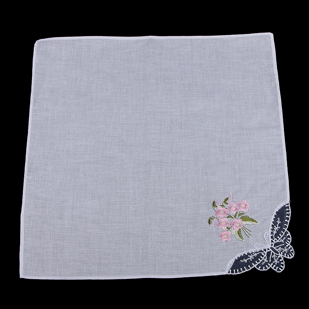  12 PCS Flower Embroidery Lace 100% Cotton Handkerchiefs for Women Ladies White Comfy Pocket Floral 