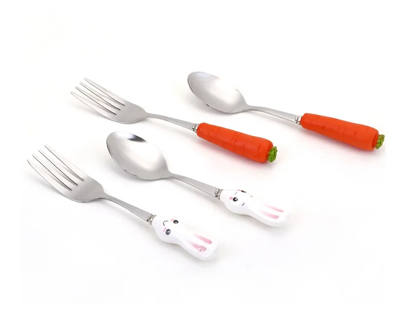 Детская Fedding посуда, милая морковка, кролик, вилка, для детей, для кормления, нержавеющая сталь, детская ложка, столовые приборы, милая вилка, ручка, посуда