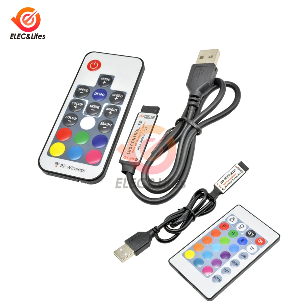 

5V USB IR Infrared & RF Wireless Remote Switch Controller Dimmer Dimming 17 Key 24 Key for Remote Control LED Strip Light Bar