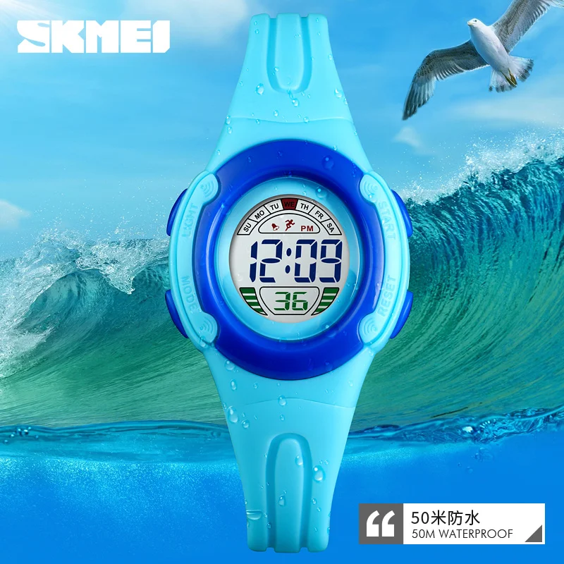 SKMEI Luminous Children Watch Fashion Digital Back Light 5Bar Waterproof Buckle Student Running Wristwatch Gril Boy Gift