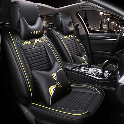 WLMWL универсальный кожаный чехол для сиденья автомобиля для Skoda octavia fabia rapid superb kodiaq все модели yeti аксессуары для стайлинга автомобилей - Название цвета: Black yellow pillow