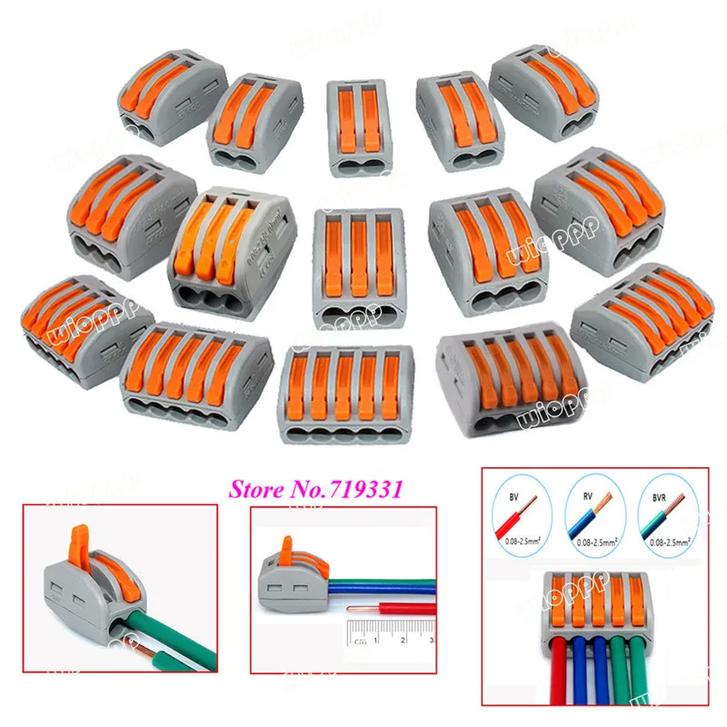 

2/3/5Way Connector Wire Reusable Spring Lever Terminal Block Electric Cable