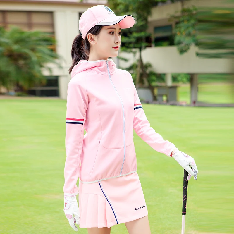 Spring Golf Clothing Womens Shirt Long Sleeve Ball Jacket Hooded Zip Cardigan Sportswear High Quality Apparel