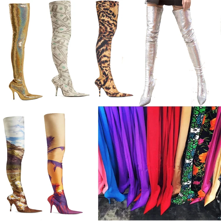 Золотистые блестящие эластичные носки с блестками; высокие сапоги; женские пикантные туфли на высоком каблуке-шпильке с острым носком для вечеринок; женские сапоги до бедра