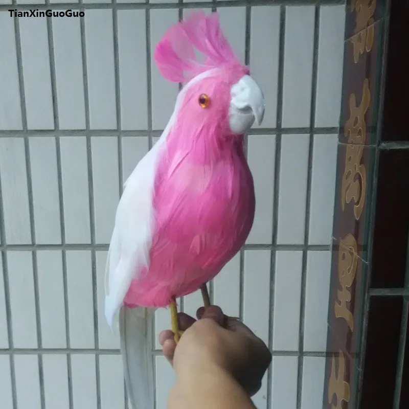 large 40cm simulation cockatoo parrot bird hard model polyethylene&ampfeathers pink handicraft garden decoration s1123 | Игрушки и хобби