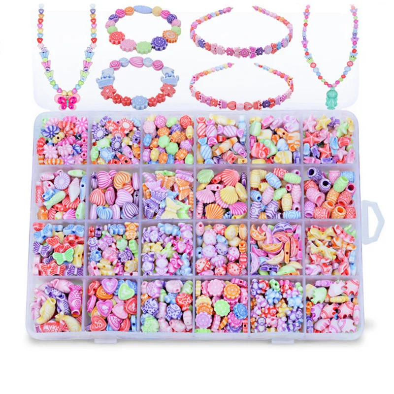 DIY 24 Сетки головоломки ремесел Смешанные дети с разноцветными бусинами для ювелирных изделий Fit Детские ожерелья Браслеты игрушки ручной