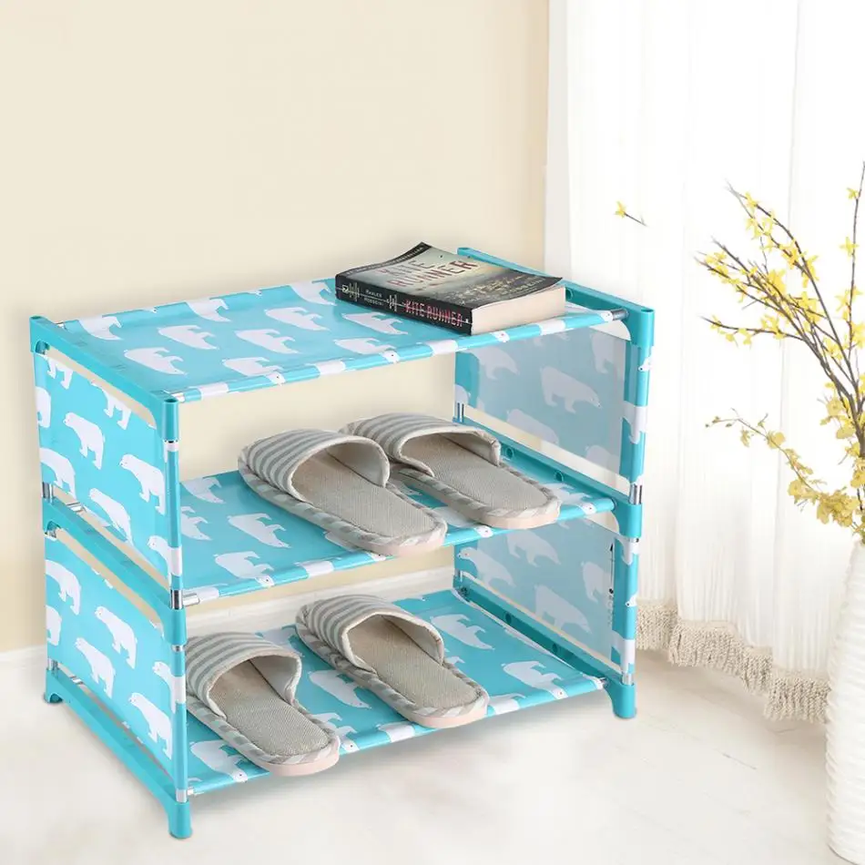 3 Tiers Non-woven Fabric Standing Shoe Rack DIY Shoes Shelf Cute Storage Shelf Home Organizer Wall Standing Cute Shoes Shelf
