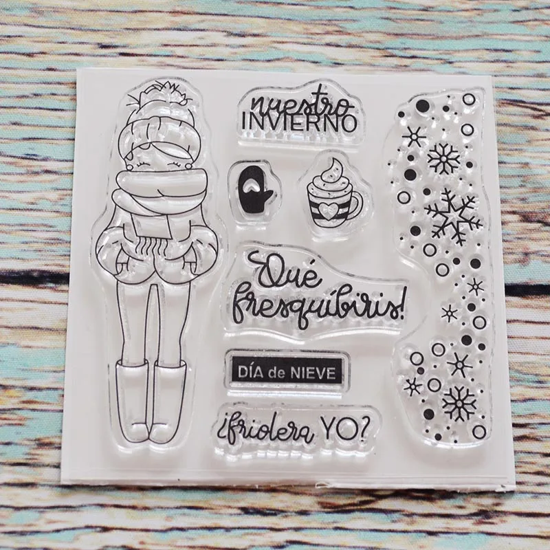 

Spanish winter girl Transparent clear stamp for DIY Scrapbooking/Card Making/Kids Christmas Fun Decoration Supplies