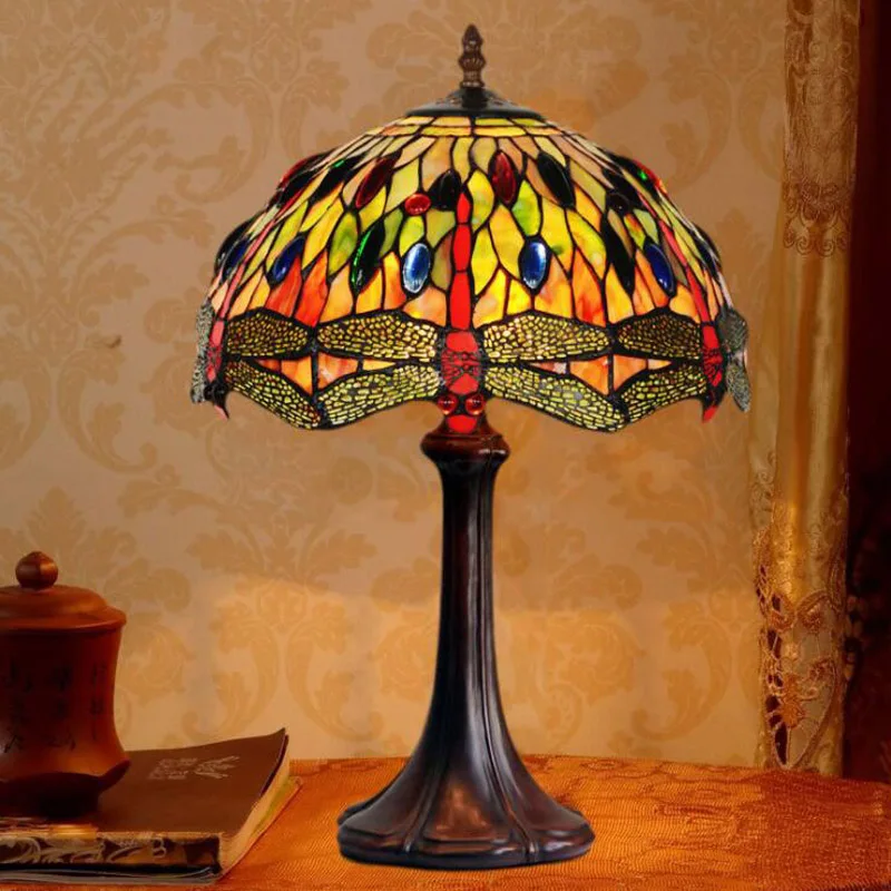 Antique Nordic Art Deco Turkish Mosaic Rustic Stained Glass Red Bedroom Bedside Desk office Table Lamp Light For Living Bed Room
