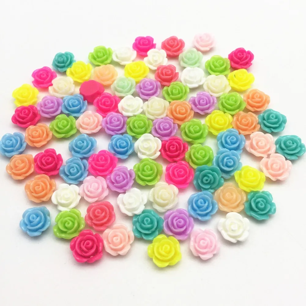 

100pcs 10mm Mixed Colors Rose Flowers Flatbacks Resin Cabochons Embellishment For Scrapbooking Cardmaking