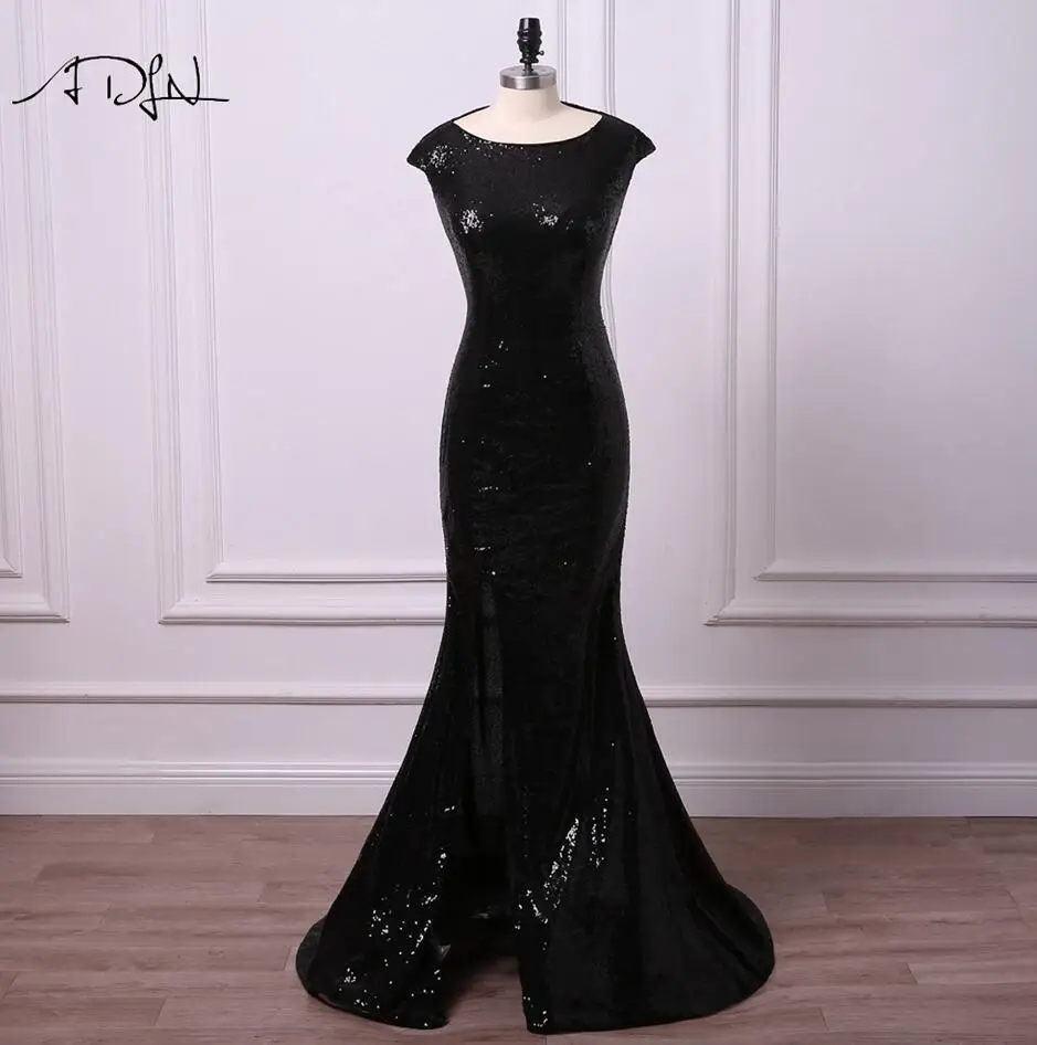 ADLN черный дешевые вечерние платья с разрезом халат de Soiree Длинные Русалка платье блесток Пром платье для особого случая - Цвет: Черный