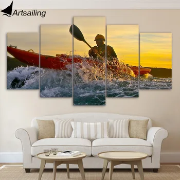 

5 piece canvas painting canoeing sports water spary HD posters and prints canvas painting for living room free shipping XA-1955A