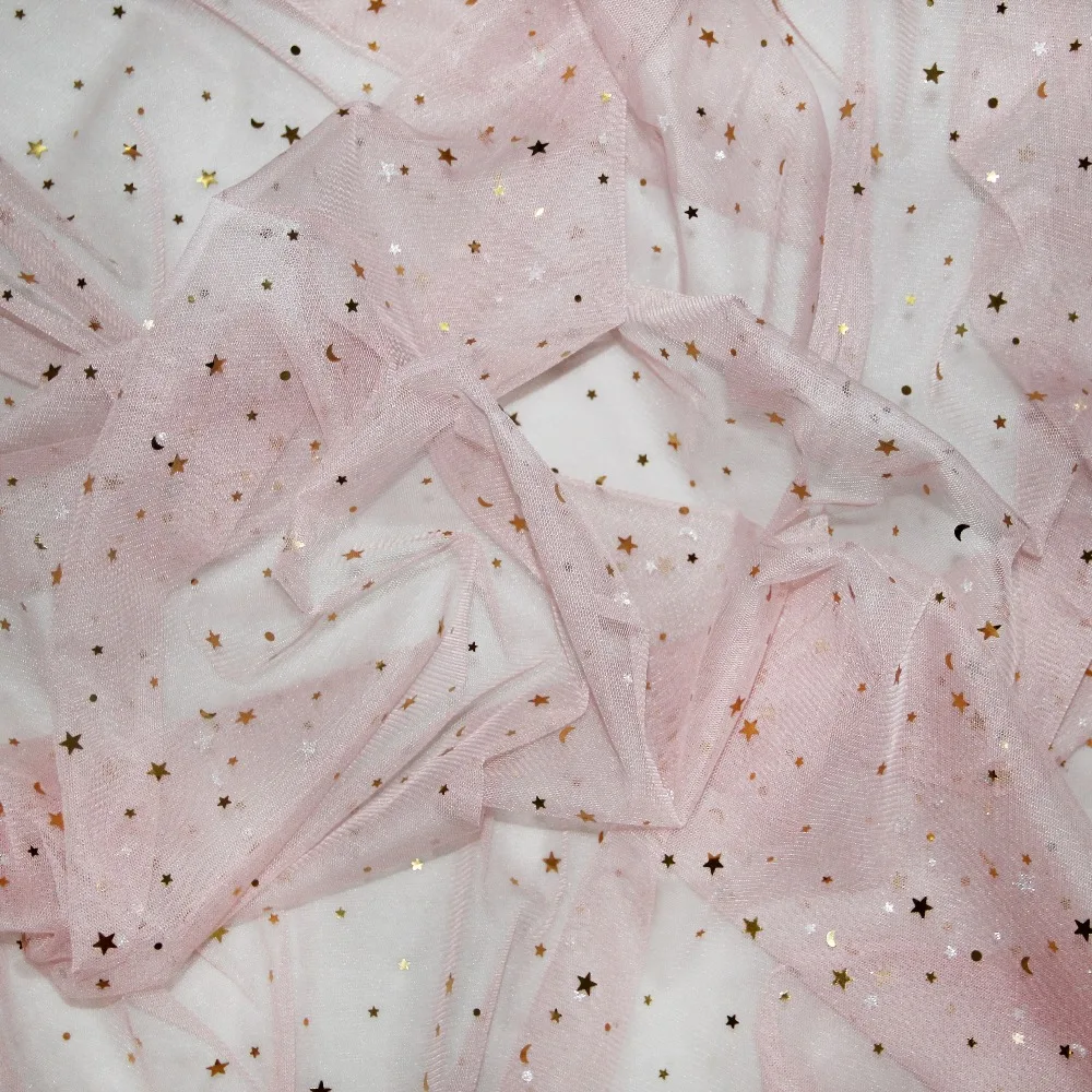150 см широкая Полиэстеровая сетчатая ткань блестящая Звезда тюль для девочек одежда платье fabic День рождения Свадебное торжество поставки