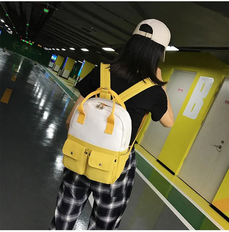 MJ Women Canvas Backpack Fashion Patchwork Canvas Travel Bag Female Large Capacity School Bag Backpack for Teenage Girls (15)