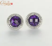 5.09ct Natural Amethyst & Diamond Solid 14kt Gold Earrings Jackets & Studs