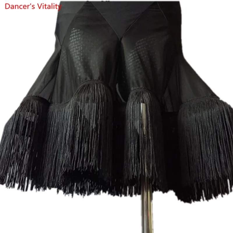 Новая женская юбка для латинских танцев, женская черная юбка с кисточками, одежда для латинских танцев, соревнования/тренировочные юбки для танцев