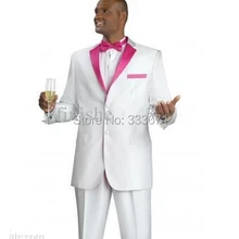 Горячий изготовленный на формальный заказ мужские костюмы смокинги жениха тупым отворотом Белый Лучший человек Свадебная вечеринка жениха(куртка+ брюки+ галстук
