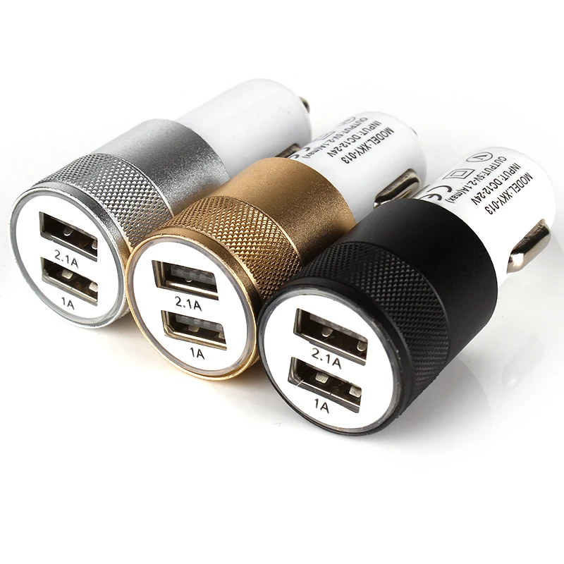  Aluminum 12v 2.1A 1.0A For Samsung Galaxy S4 S5 note detector For ipad 2 3 4 5  Dual USB Car Charger 2-port Mini Adapter #iCarmo 