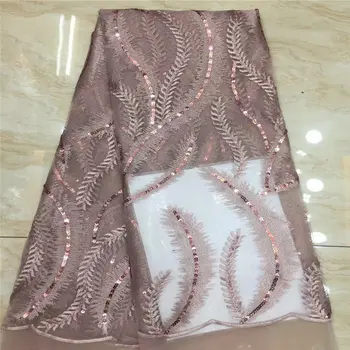 

African French Lace Fabric with sequins High Quality African Tulle Lace Fabric with sequins 5yards peach sequin lace fabric