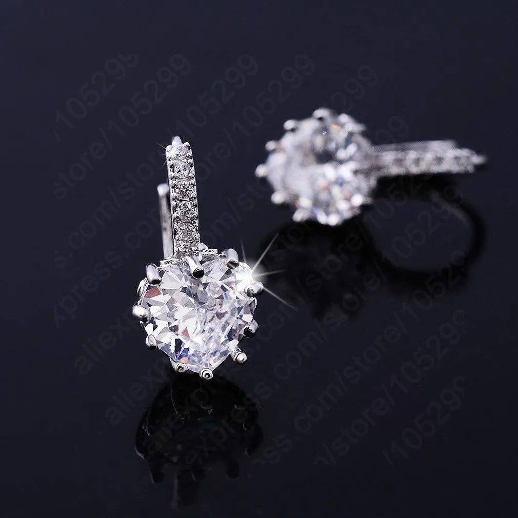 Женские серьги кольца из серебра 925 пробы с кристаллами в форме сердца|earrings