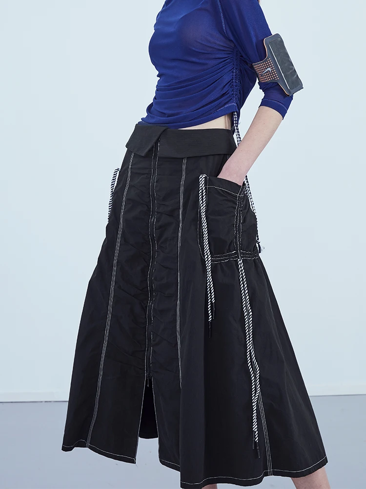 

IRINAY198 2019 ss collection drawstring design a line high waist long skirt women