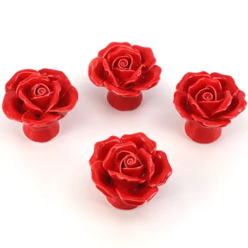 

8PCS Children Room Ceramic Door Knobs Red Rose Flower Drawer Pulls Cabinet Wardrobe Pull Handle Furniture Hardware