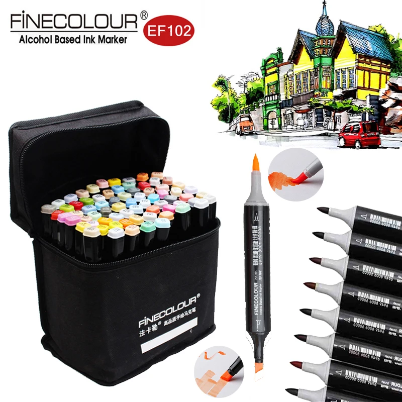 

Finecolour Felt Alcohol Sketch Markers EF102 Set 36/48/60/72/240 Colors Dual Calligraphy Brush Pens for Anime/Landscape/Interior