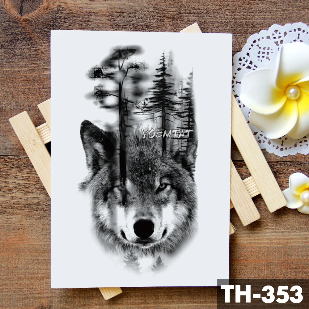 Tribal Wolf Moon Pine Tree Temporary Tattoo Sticker Fox Waterproof Tattoos Forest Body Art Arm Fake Tatoo Men Women Tribal Wolf Moon Pine Tree Temporary Tattoo Sticker Fox Waterproof Tattoos Forest Body Art Arm Fake Tatoo Men Women