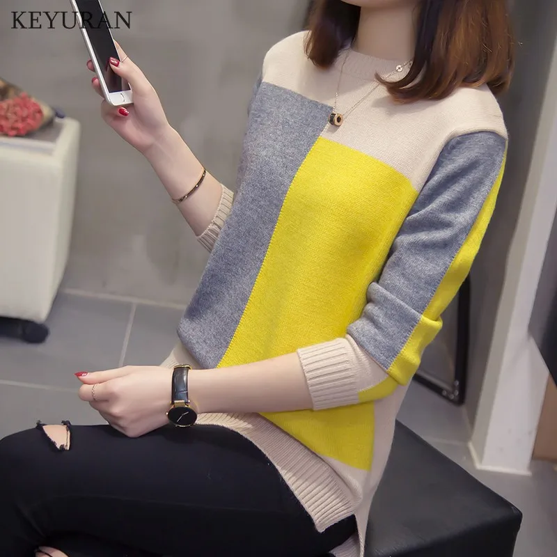 

Plus Size XL-4XL 2019 New Multicolor Autumn Winter Women Sweater O-Neck Knitted Jumper Top Loose Casual Warm Femme Sweater L3682