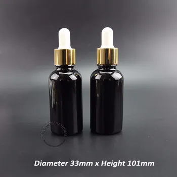 

30ml/30cc/1oz Glass Essential Oil Bottle Empty Glass Dropper Vials With Bright Golden Cap Black Refillable Glassware 5pcs/lot
