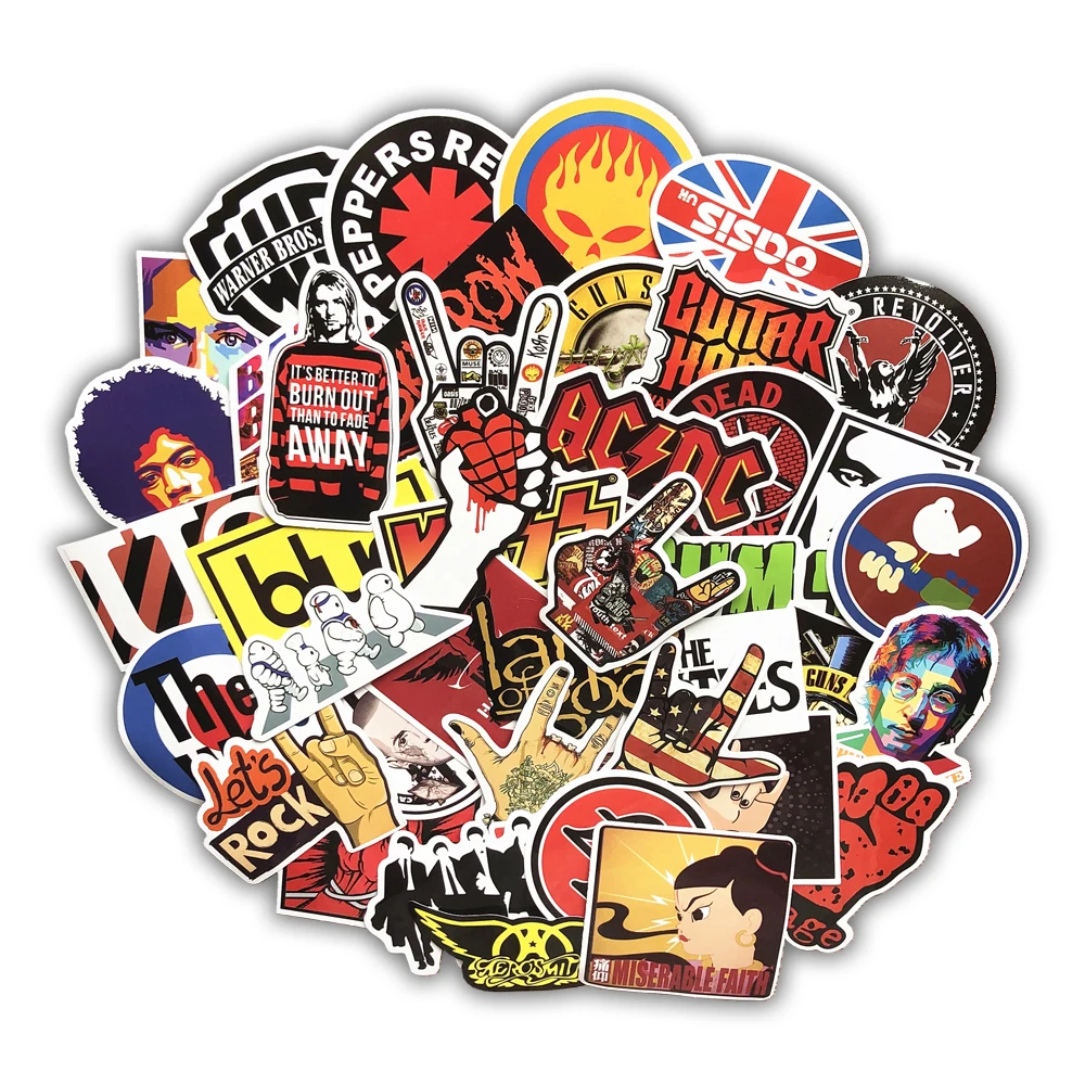 

52PCS Rock Sticker Music Retro Band Graffiti JDM Stickers to DIY Guitar Motorcycle Laptop Luggage Skateboard Car Snowboard