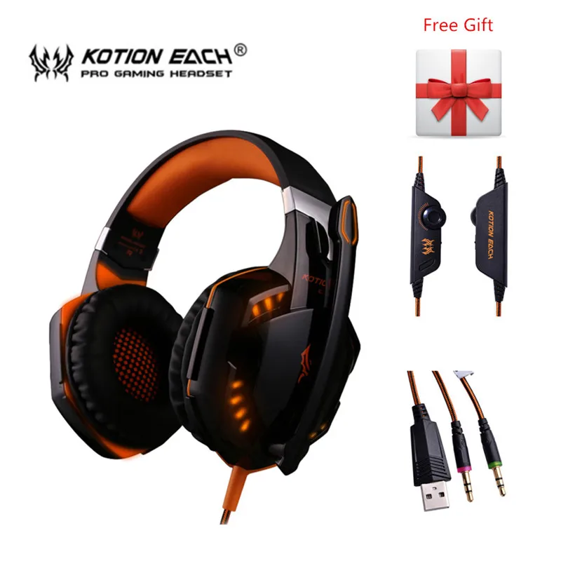 KOTION EACH G2000 игровая гарнитура стерео Hifi игровые наушники с микрофоном светодиодный светильник геймерские наушники для ПК компьютера геймера PS4 xbox