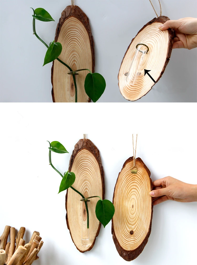 Wood Hanging Ornament With Hydroponic Vase (3)