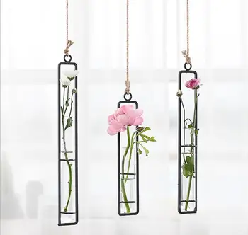 

3 Pieces Crystal Glass Test Tube Vase in Wrought Iron Frame Flower Pots for Hydroponic Air Plants Home Cafe Floral Decor
