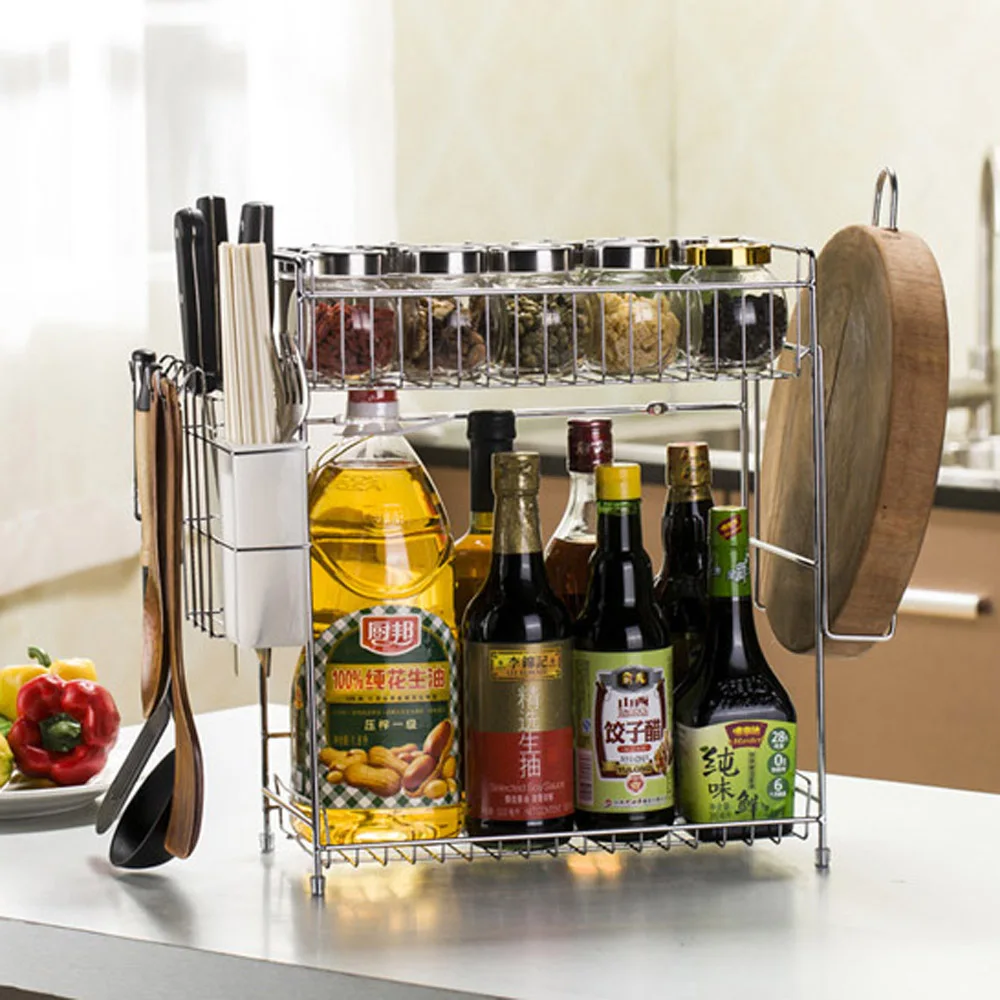  Stainless steel Kitchen shelf floor metal 2 layer seasoning shelf storage rack multifunctional kitc - 32910955281