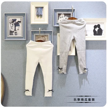 

cotton baby girls leggings girl Bowknot Decoration White Gray Style Pants Leggings Leggings for aged 3 to 7 years old pants