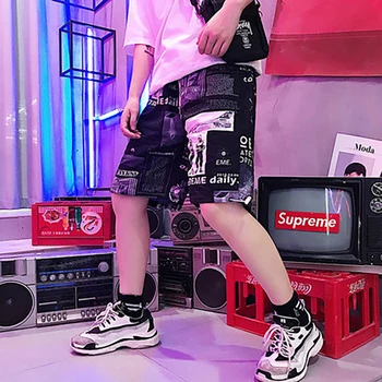 

High Waist Brand Shorts Male Printed Trendy Mens Shorts Casual Elastic Pantalones Cortos Hombre Polyester Trousers Hip Hop 2019