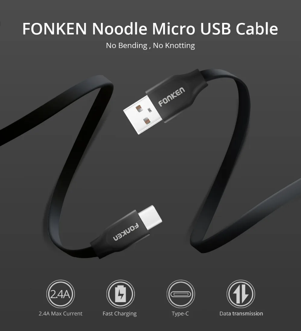 FONKEN noodles usb type-C кабель для зарядки type-C 2128AWG 3A быстрое зарядное устройство USB C шнур портативный Красочные Кабели для мобильных телефонов