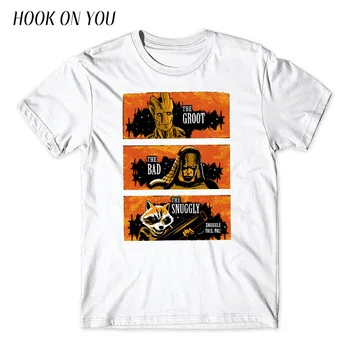 2017 New Fasahion Men T-Shirt Guardians of the Galaxy Print T Shirt O-Neck The Groot,The Bad&The Snuggly Design Hipster Tee Tops