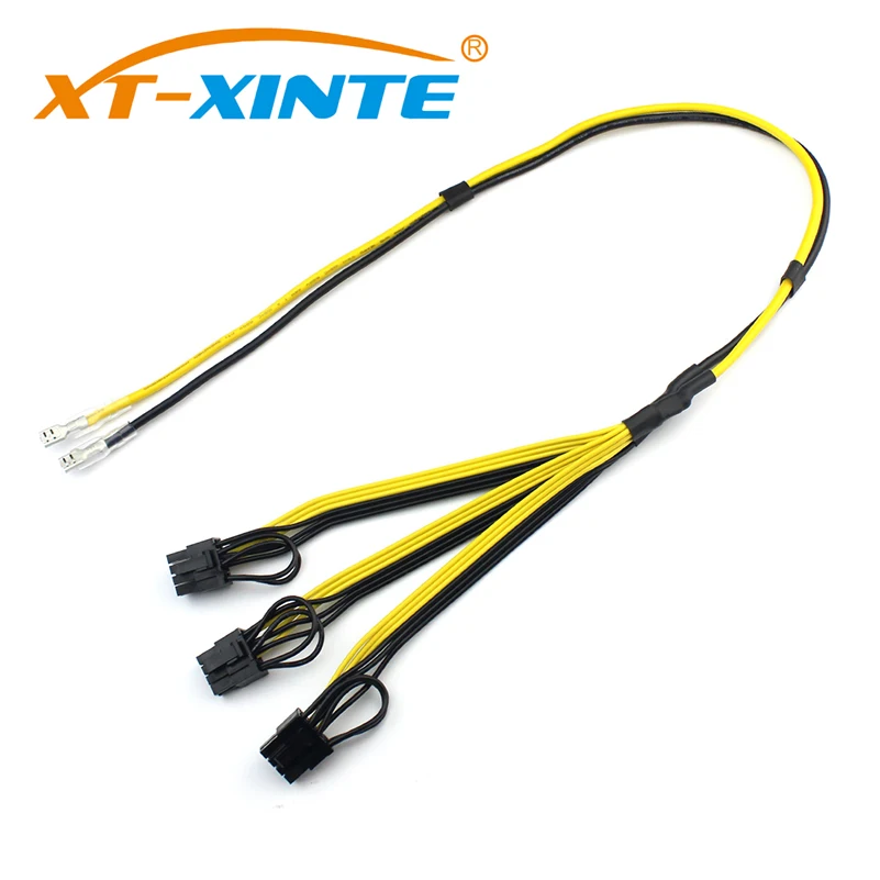 XT-XINTE Power Supply Cable Card 1 to 3 6Pin + 2pin Adapter Cable Cord with Jacket Main Line 12AWG+18AWG Sub Line for Mining BTC