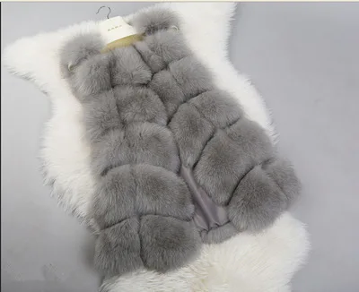 Пальто из искусственного меха женская меховая жилетка Роскошная Серебряная лисица Высококачественная теплая зимняя женская куртка жилет 4XL Верхняя одежда Пальто - Цвет: Gray