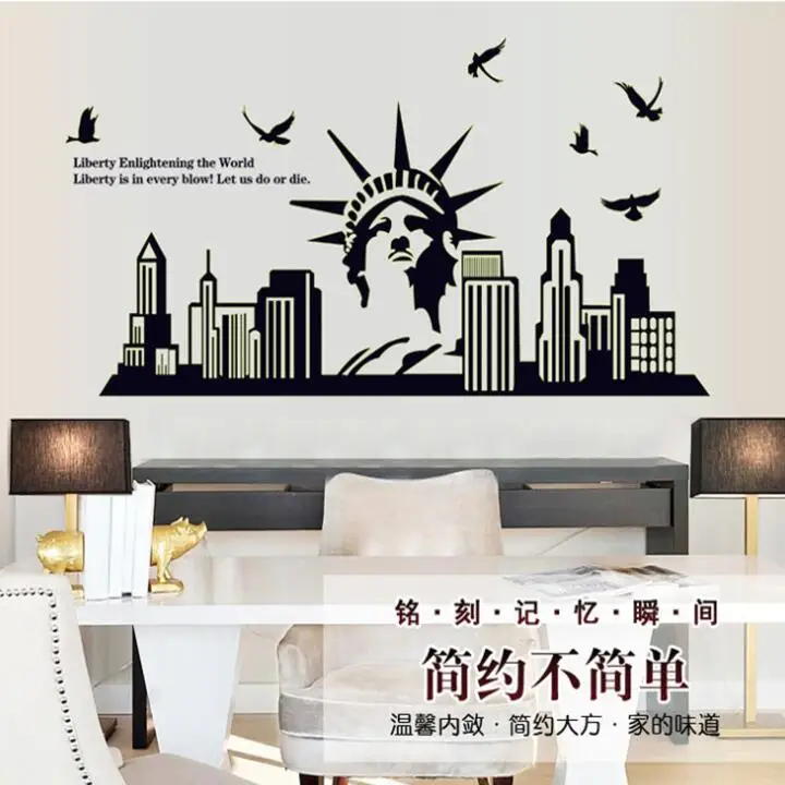 

New York City Silhouette Statue of Liberty background Popular Fluorescent luminous Wall Sticker Decoration living room ABQ9622