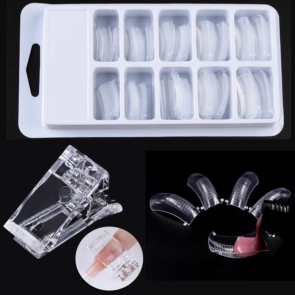 

100pcs Fake Nails Clear French Full Cover Acrylic Nails Mold with Scale Tool False Nail Art Tips UV Gel Acrylic Nail Mold 10Size