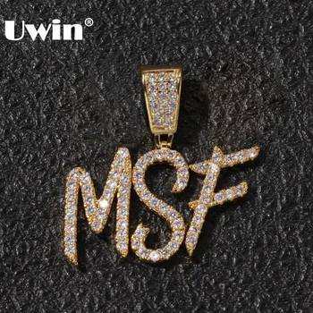 

UWIN New Hiphop Custom Name Cursive Writing Initial Letters Pendant Necklace Words Full Iced Cubic Zirconia Jewelry Chain