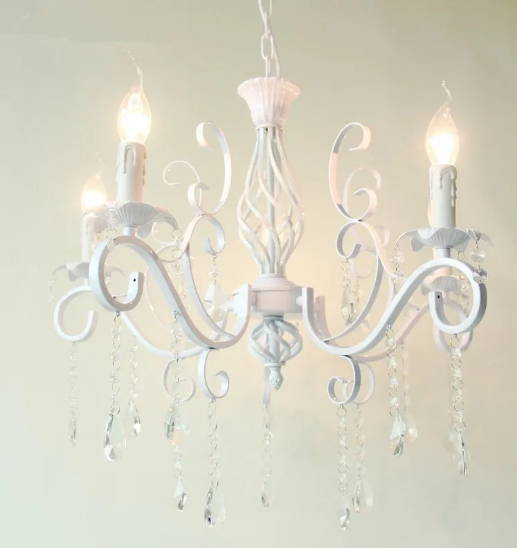 

Vintage Wrought Iron Crystal Chandelier White Ceiling lamp E14 Candle Lights Lighting Fixture MING