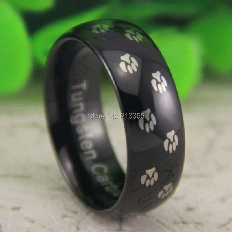 

Free Shipping USA UK CANADA RUSSIA Brazil Hot Selling 8MM Black Domed Doggy Prints Lord New Men's The Lord Tungsten Wedding Ring
